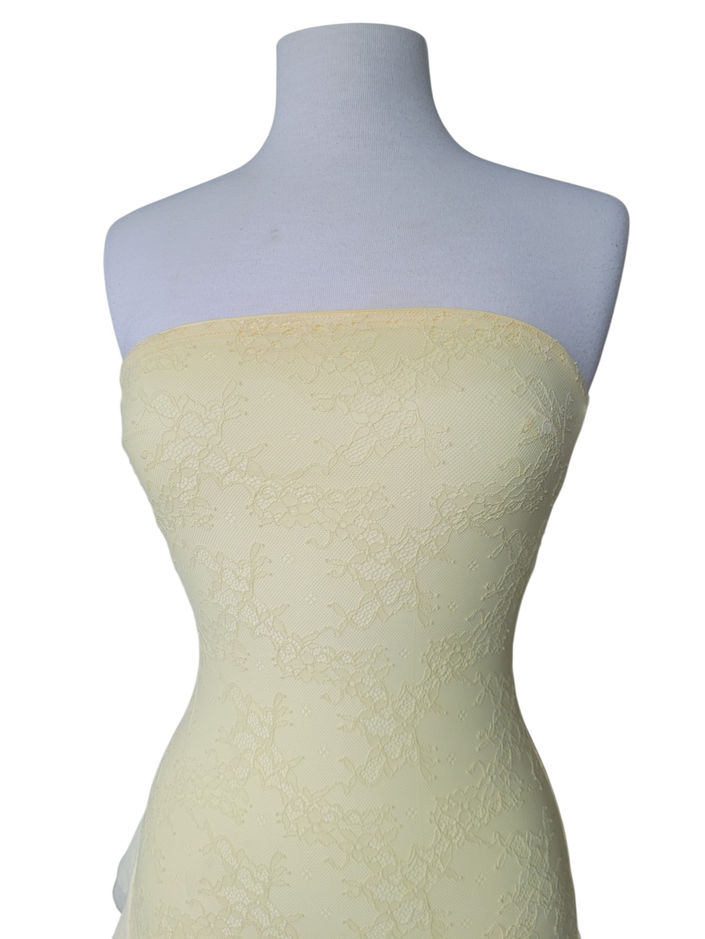 Tiger Mist Strapless Lace Dress Asymmetrical Ruffle Hem Pale Yellow - Picture 3 of 16
